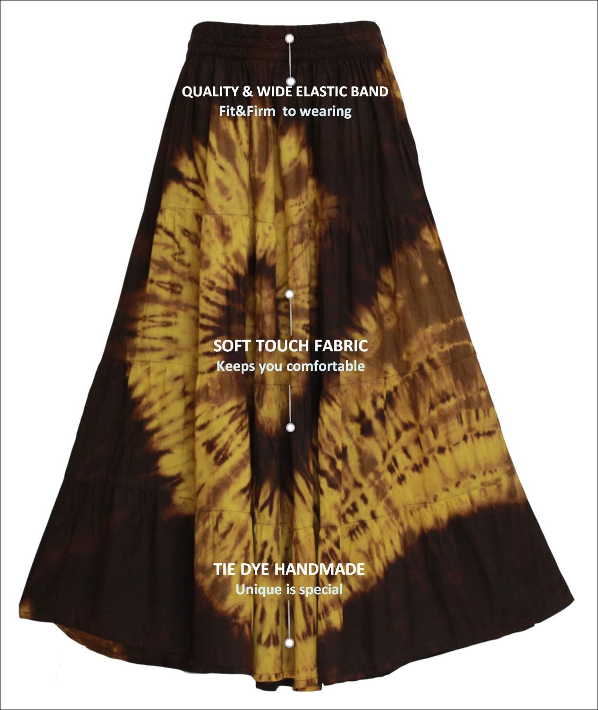 ATM Maxi Tiered Long Skirt Bohemian Elastic Waist Tie Dye Handmade Plus Size