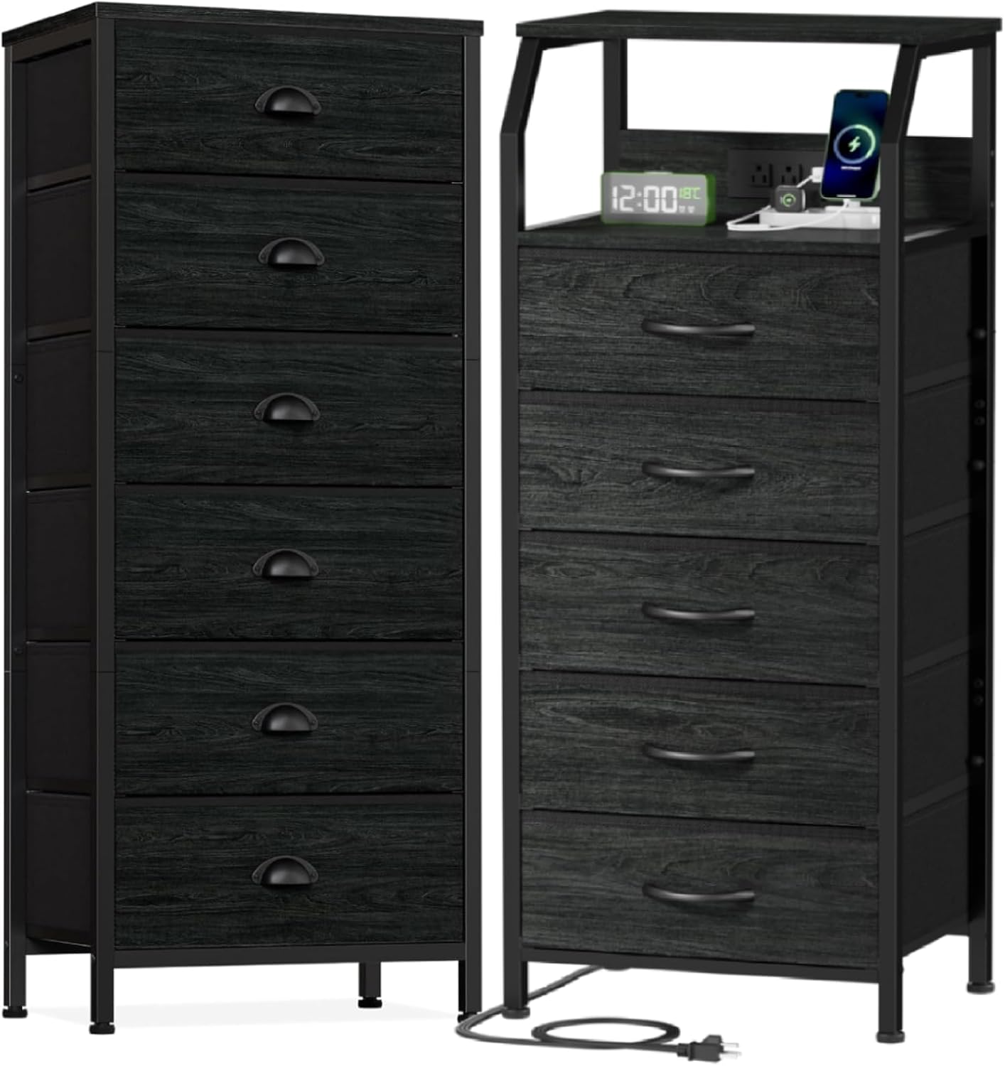 Furnulem Dresser and Night Stand Sets, Tall Dresser with 6 Drawers + Night Stand with Charging Station
