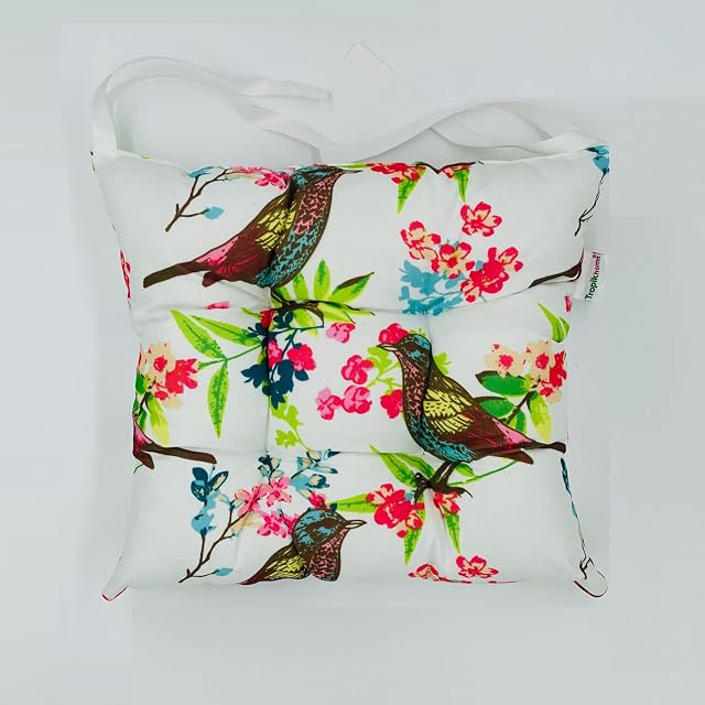 Tropik home Comfortable Seat Pads, Garden Kitchen Dining Chair Cushions Tie On (Birds)