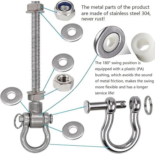 Miniatura 3 de WWFFEN Columpio silencioso resistente con 4 rodamientos, columpio permanente antioxidante de 180, capacidad de 1500 libras, hamaca para yoga, 11