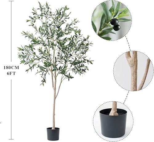 Miniatura 2 de Floweroyal 2 plantas artificiales de olivo de 6 pies en maceta, plantas falsas para el hogar, oficina, jardín, porche, entrada, balcón, decoración