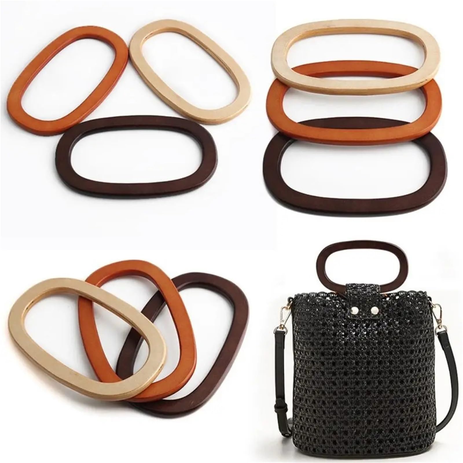 10 piezas Asa ovalada for bolso para DIY Bolsas de Playa | El bolso de madera del 17.3*10cm maneja el bolso del ganchillo de la correa del bolso(Dark Coffee)