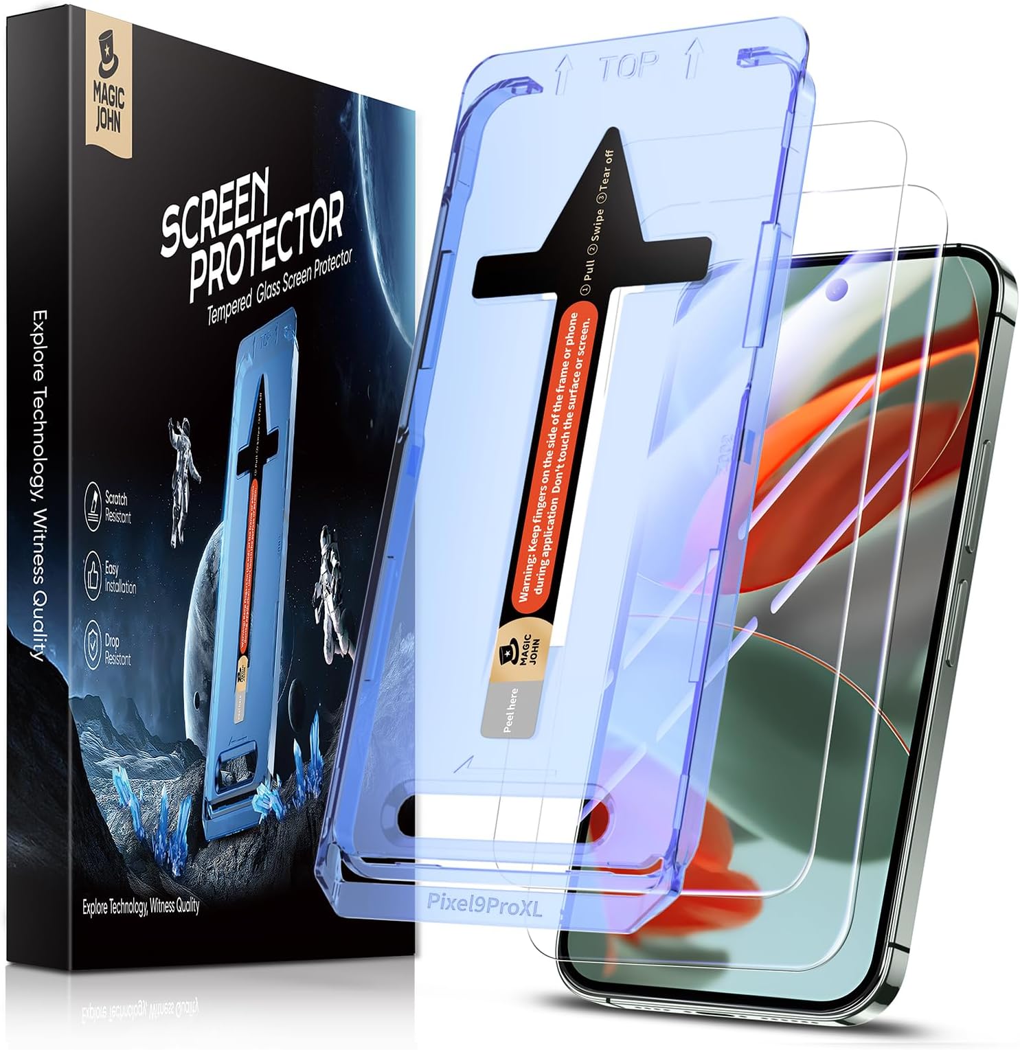 2 Pack for Google Pixel 9 Pro XL Tempered Glass Screen Protector, Auto Dust-Elimination, Bubble Free, HD Clear, Easy Installation