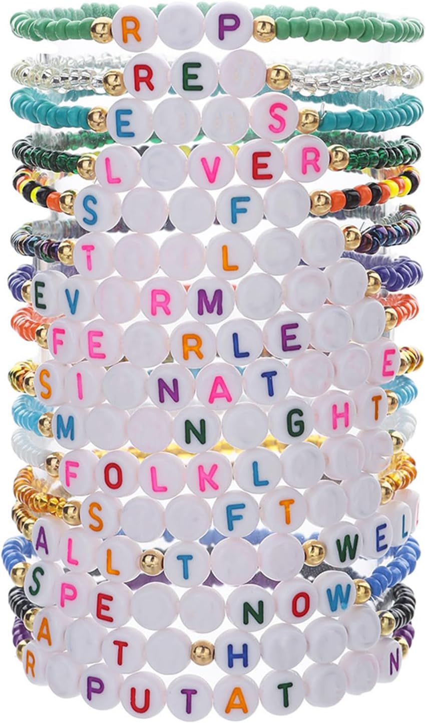 Fashion Base Encouraging Bracelets for Friendship, Handmade Bracelet for matching Concert Outfits, Valentine Day Gift for Women(16pcs)