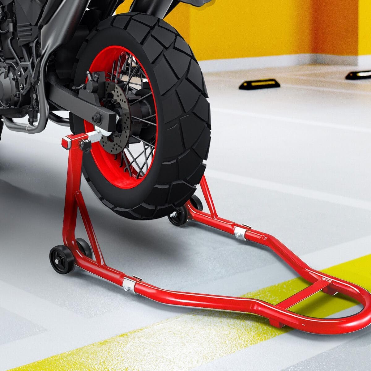 AUSWAY Rear Motorcycle Stand Motorbike Carrier Sport Dirt Bike Back Wheel Lift Paddock 500kg Swingarm Fork Heavy Duty Steel Compatible for Suzuki Yamaha Honda Kawasaki Red