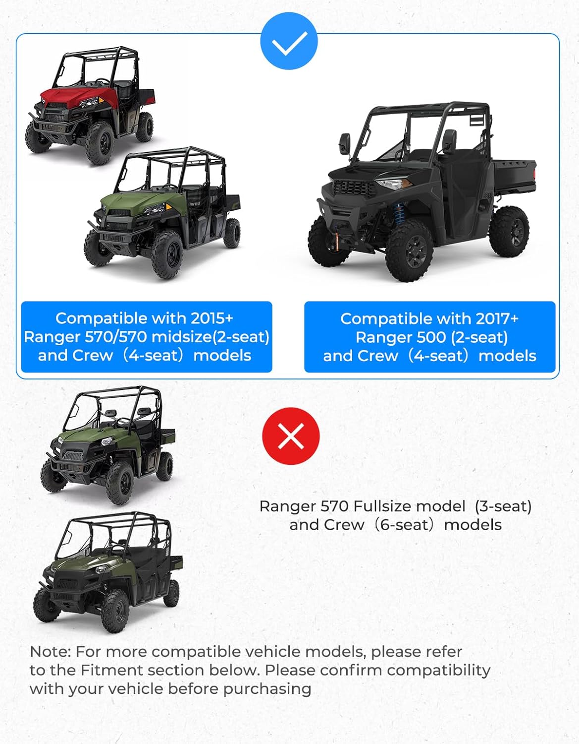 KEMIMOTO Front Windshield Compatible with Ranger Midsize 570 500 SP/Crew 2016-2025, Scratch Resistant PC UTV Windshield Compatible with 2015-2021 Ranger ETX EV Accessories Parts (Not Fit FullSize)