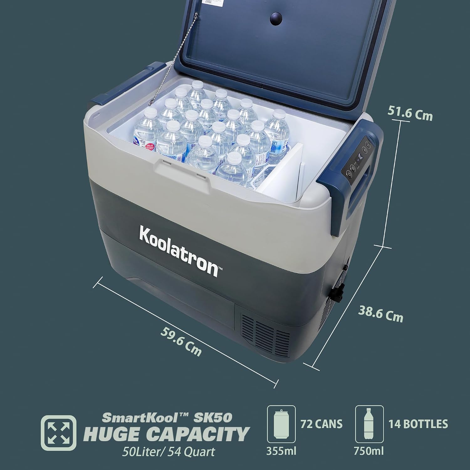 Koolatron SmartKool SK50 Portable Cooler Freezer 54 Quart / 50L Bluetooth Enabled 12V DC/110V AC Refrigerator for Travel, Camping, Car, Truck, Boat, RV, Tailgate, BBQ, Hotel
