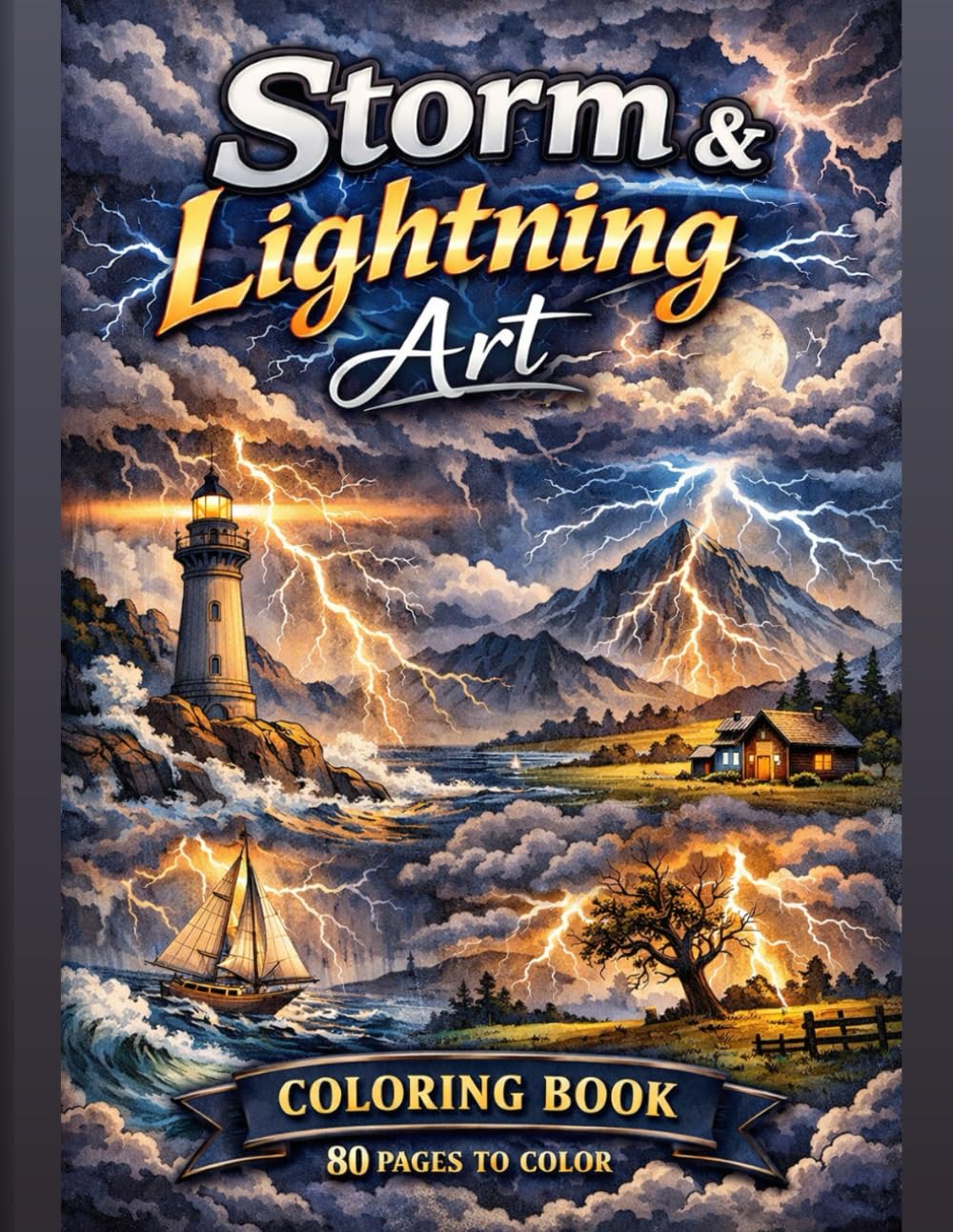 Storm & Lightning Art, A Powerful Coloring Book of Thunderstorms, Lightning Skies & Dramatic Landscapes: 80 Pages to Color | Bold Storm Scenes, Lightning Strikes & Atmospheric Nature Art for Adults