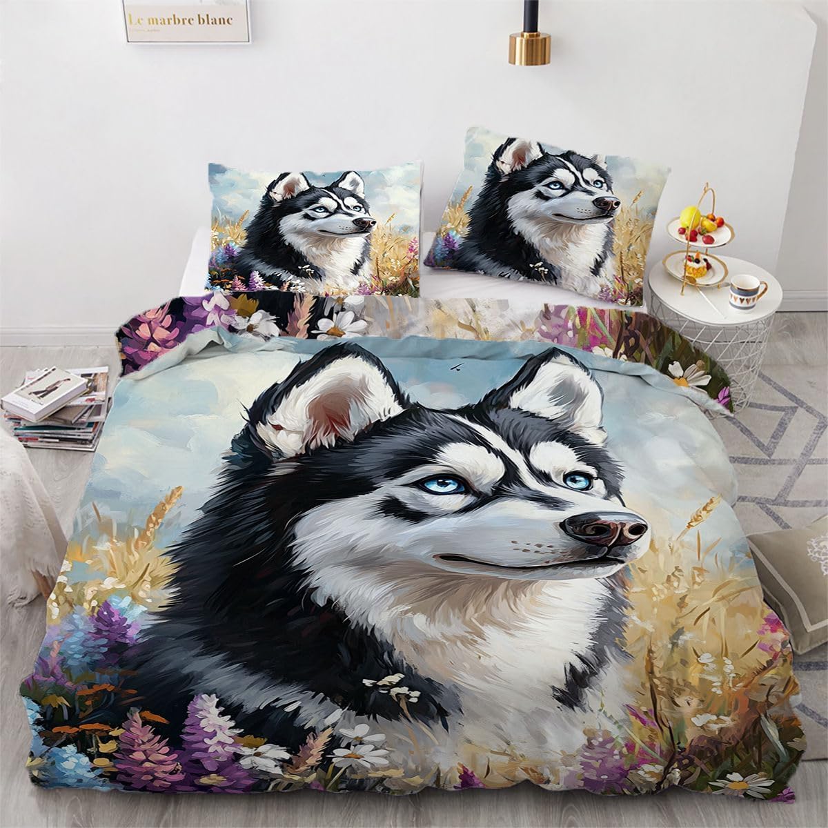 Ndxrwdzr Husky Single Bedding Set Duvet Cover For Kids Soft Hypoallergenic Microfiber Duvet Cover With Zipper Closure, 1 Duvet Cover 135X200 Cm + 2 Pillowcases 50X75 Cm
