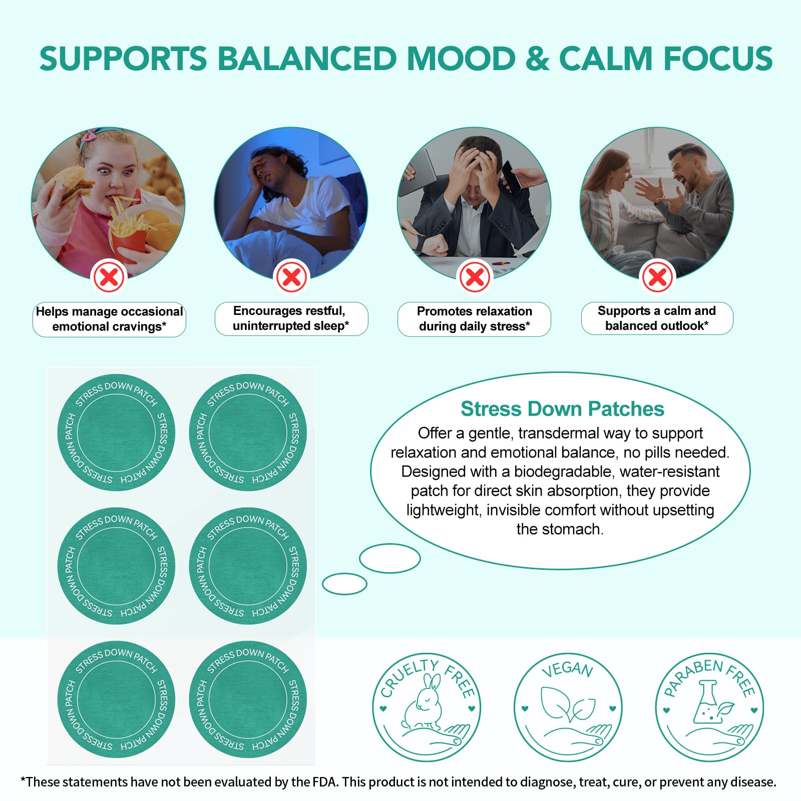 Stress Down Patches | 2 X 30 Patches Support Du Stress Et De L'Anxiété | Formule Botanique À Base De Plantes, Autocollants Calmants D'Humeur, Patch De Soulagement De L'Anxiété Pour Hommes Et Femmes