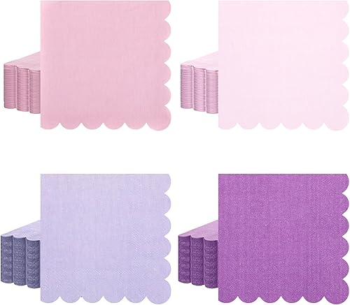 Miniatura 31 de Zhanmai Paquete de 100 servilletas de cóctel de 5 x 5 pulgadas, servilletas festoneadas de papel de color degradado con bordes festoneados, almuerzo