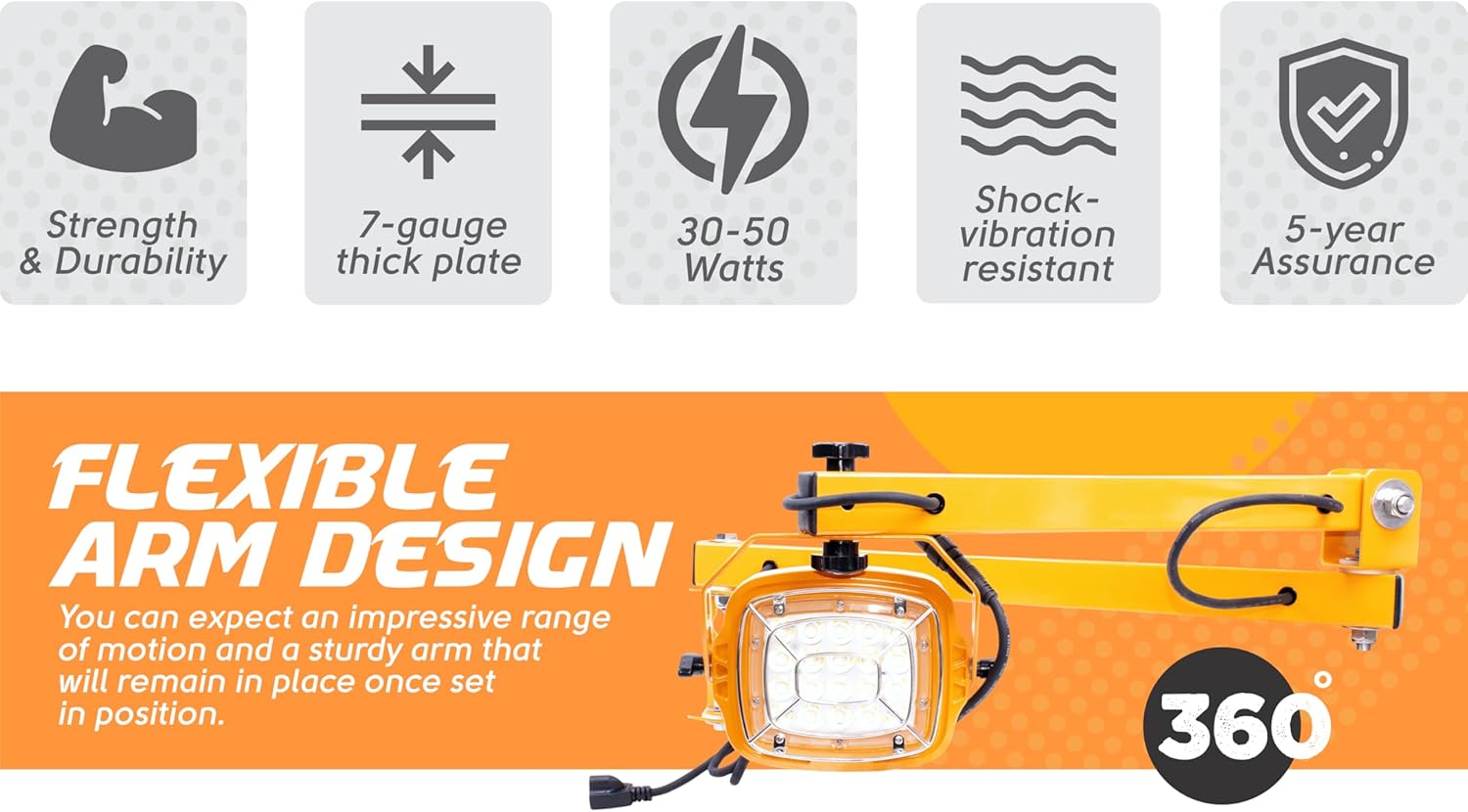 LED Dock Lights. Heavy-Duty Loading Dock Light with Adjustable Swing Arm and Head Lamp for Enhanced Visibility (30W - 3 Pack)
