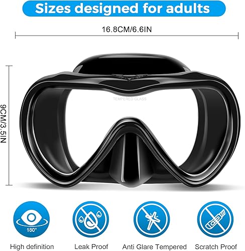Miniatura 5 de Supertrip Gafas de natación para adultos, paquete de 2 máscaras de buceo con cubierta para la nariz, máscara de buceo de vidrio templado para
