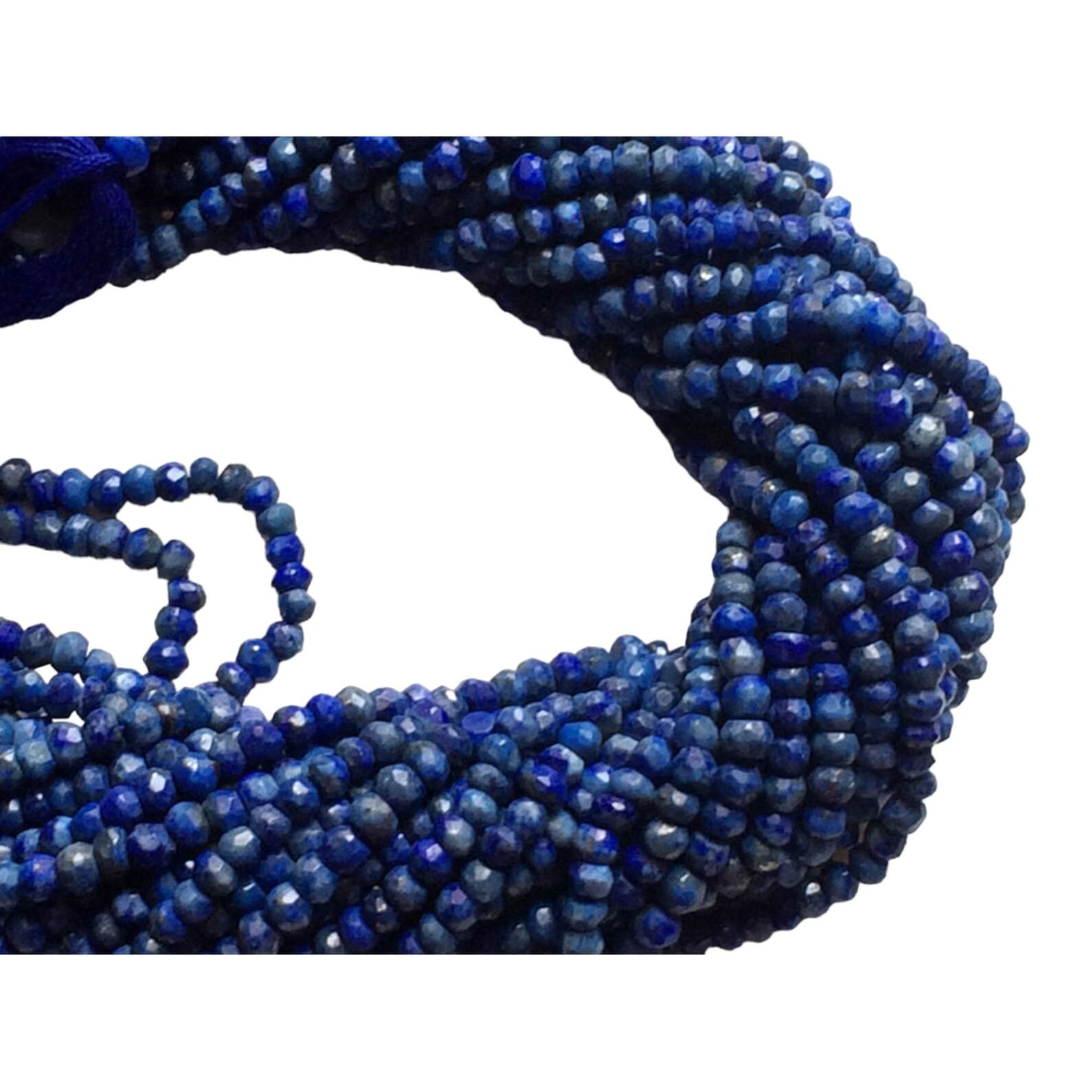 Perles rondelles à facettes Lapis Lazuli 3,5-4mm sans défaut d'enfilage pour collier
