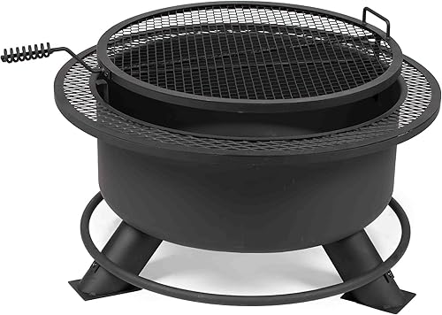 Ash & Ember - Fogata de 38 pulgadas con rejilla de cocción giratoria, hoguera de acero para quemar madera negra, parrilla de barbacoa al aire libre