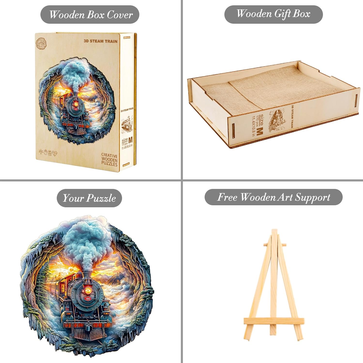 KAAYEE Wooden Puzzles for Adults 270 Pieces Visual 3D Steam Train Wooden Jigsaw Puzzles for Adults Unique Shaped Train Wood Puzzle Gifts for Mother's Day Adult Kids(13.4 * 13 in)