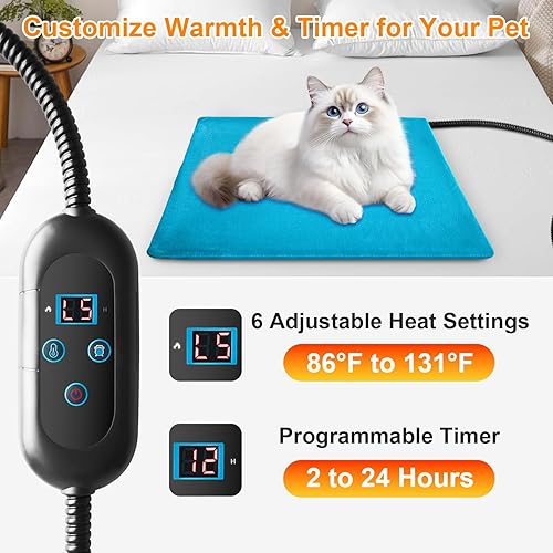 Miniatura 2 de Almohadilla térmica para mascotas con 6 ajustes de temperatura ajustables, alfombrilla térmica para gatos con termostato inteligente integrado,