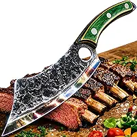 Faca Cutelo Quebra Osso Estilo Sérvio Artesanal para Churrasqueiro Profissional, Aço de Alto Carbono Martelado, Ideal para Carnes Pesadas, Frango e Costela, Inclui Capa Protetora Premium.