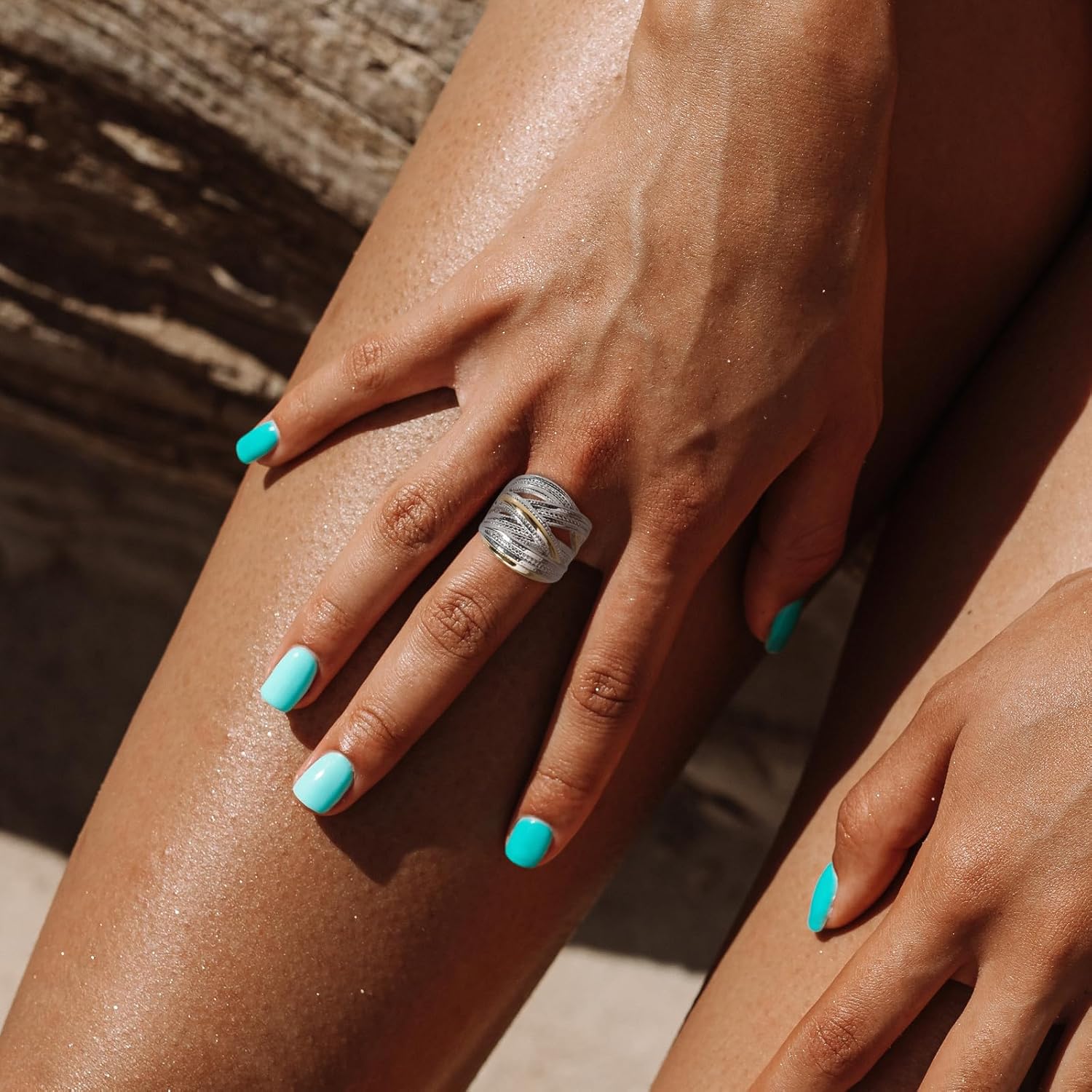 Designer Jewelry Antique Fashion Intertwined Crossover Band Ring Two-tone Chunky Statement Rings for Women Gift - Image 2