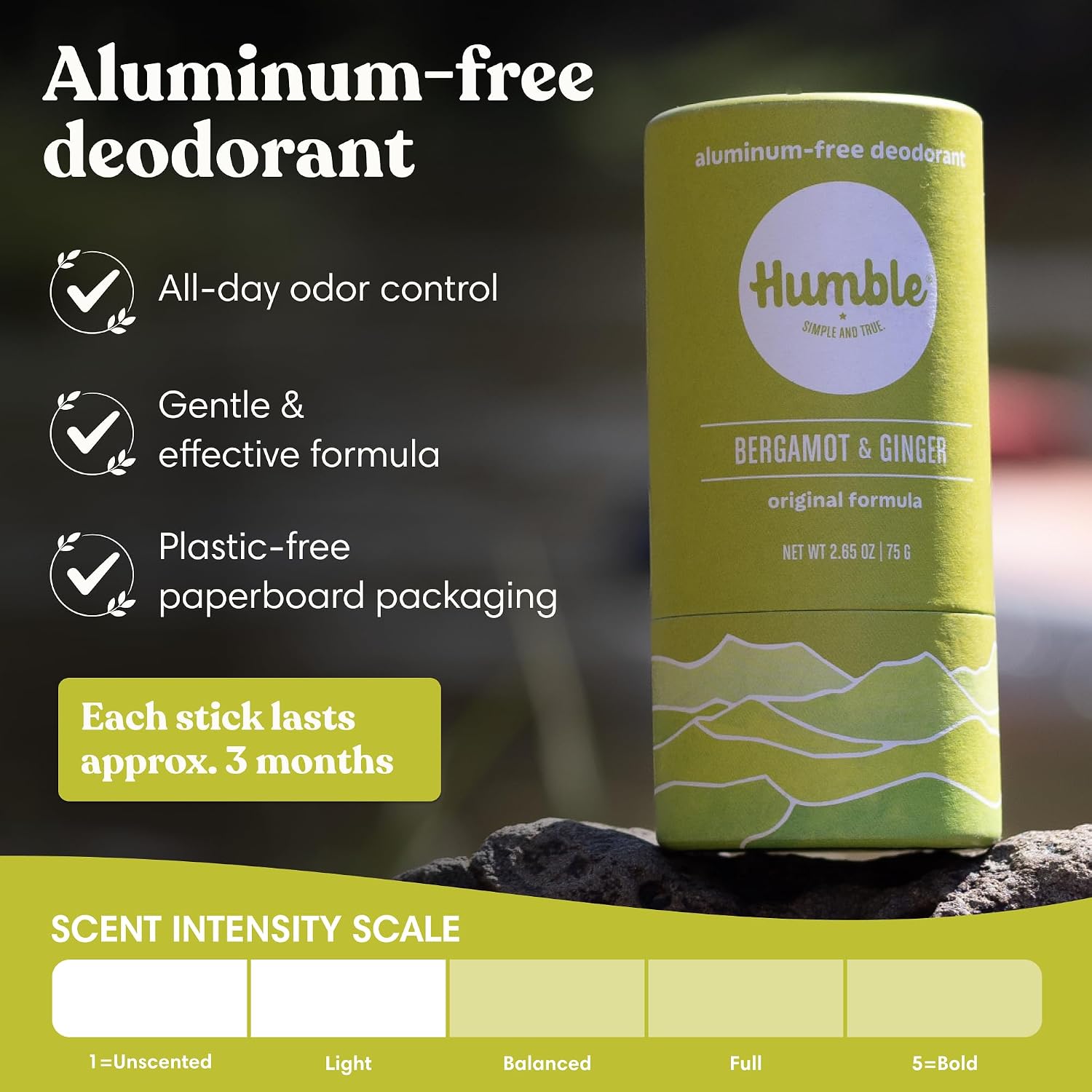 HUMBLE BRANDS Deodorant Stick, Bergamot & Ginger - Aluminum-Free Deodorant for Women & Men with Baking Soda, Essential Oils & Beeswax - Underarm Skincare for Long-Lasting Freshness, 2.65 Oz