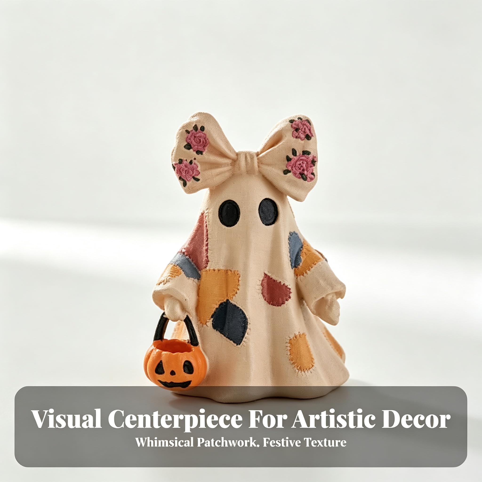 Linterna de Calabaza de Patchwork 10 cm, Centro de Mesa de Halloween