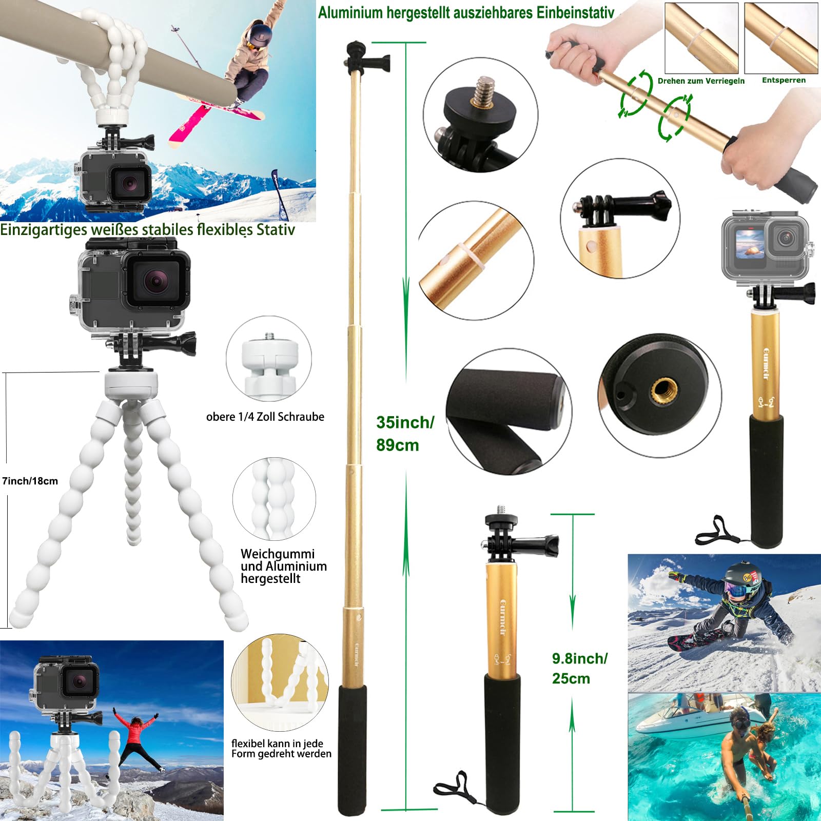 Actionkamera Zubehörset für Gopro Hero 13 12 11 10 9 Black Essentielles Actionkamera-Zubehörkit-Bündel für Gopro 13 12 11 10 9 (DT16)