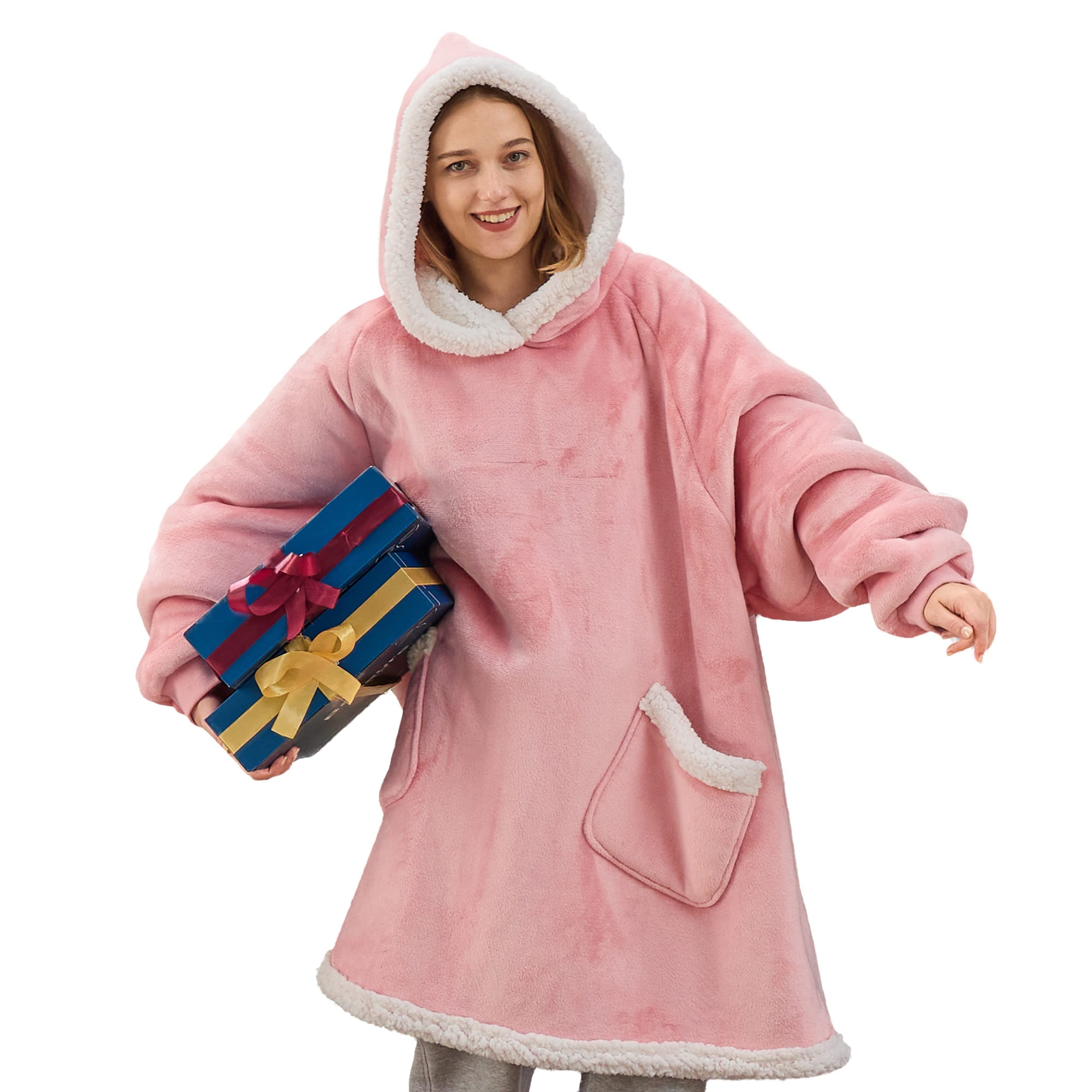 Bedsure Wearable Blanket Hoodie Women - Sherpa Fleece Hoodie Blanket for  Adults Men, Warm Hooded Blanket as Gifts for Her, Pink, 95 x 83 cm :  Amazon.co.uk: Home u0026 Kitchen