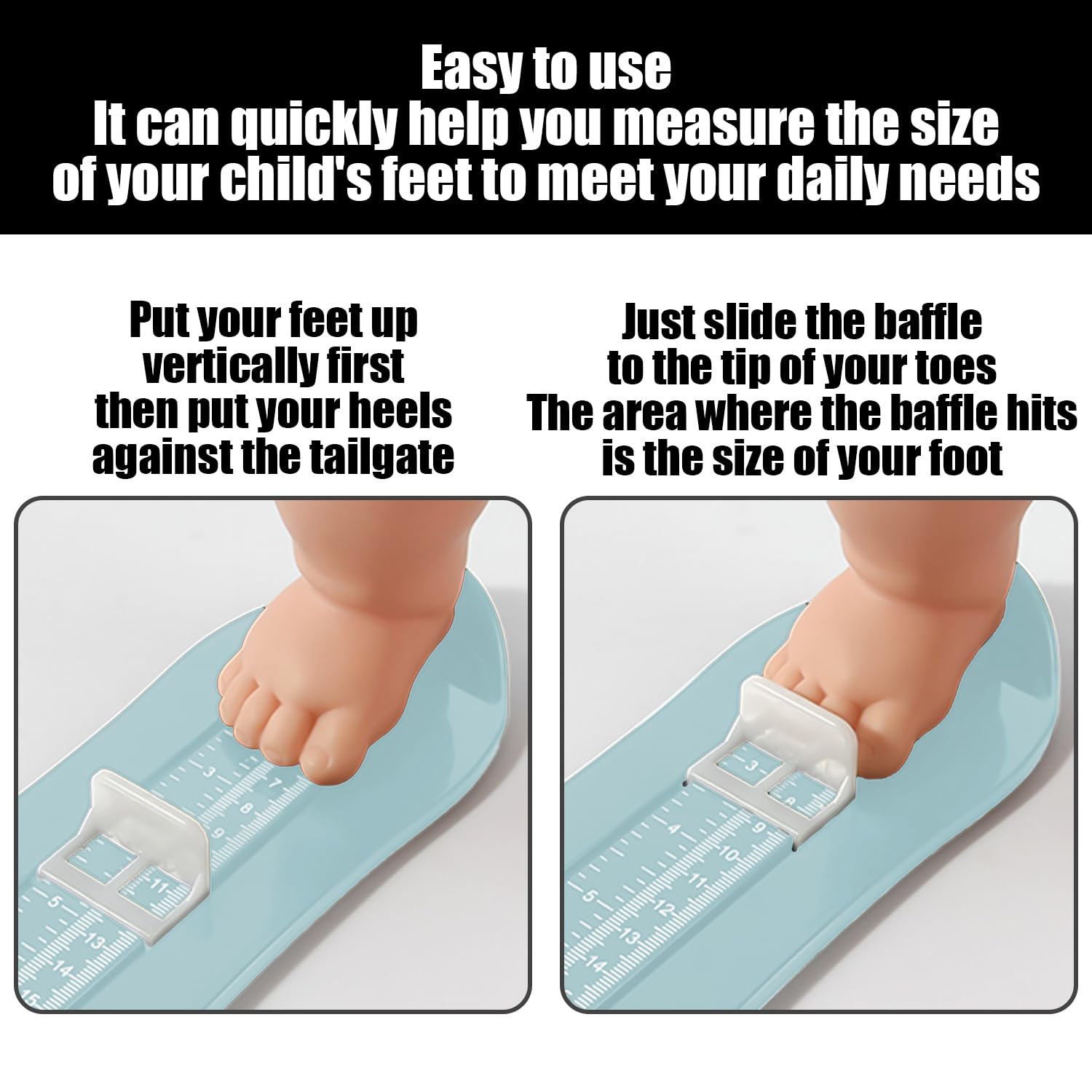 Lot de 3 Jauges de Pieds pour Enfant - Règle de Mesure de la Taille du Pied (Rose, Bleu, Vert Nordique), Taille Unique