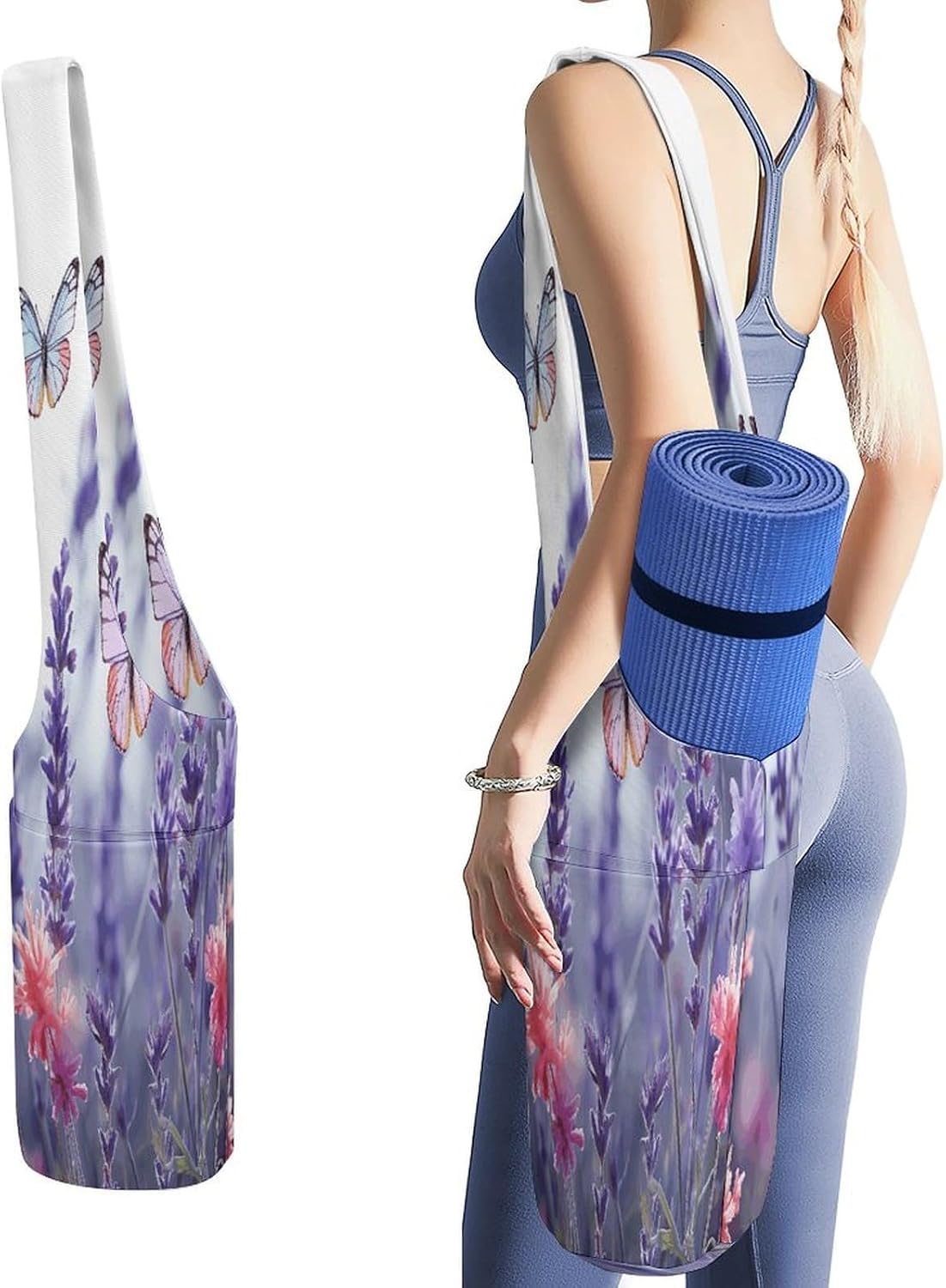 Lavender Butterflies Canvas Yoga Mat Bag Yoga Mat Carrier