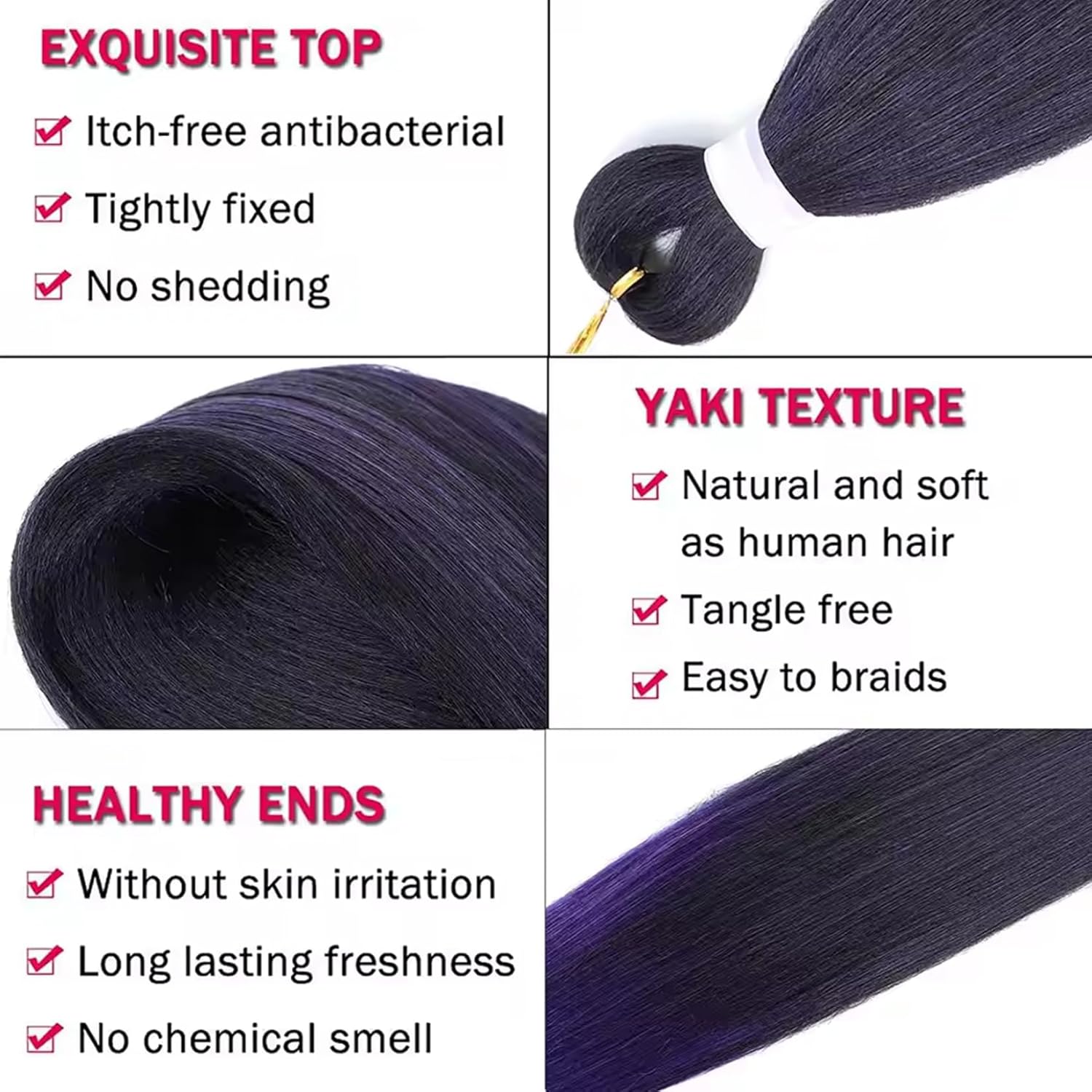 3Pcs Purple Braiding Hair Pre Stretched Synthetic Braiding Long Hair Extensions for Stage Party Halloween Costume Cosplay 26 Inch Braided Ponytail Extension - Image 4
