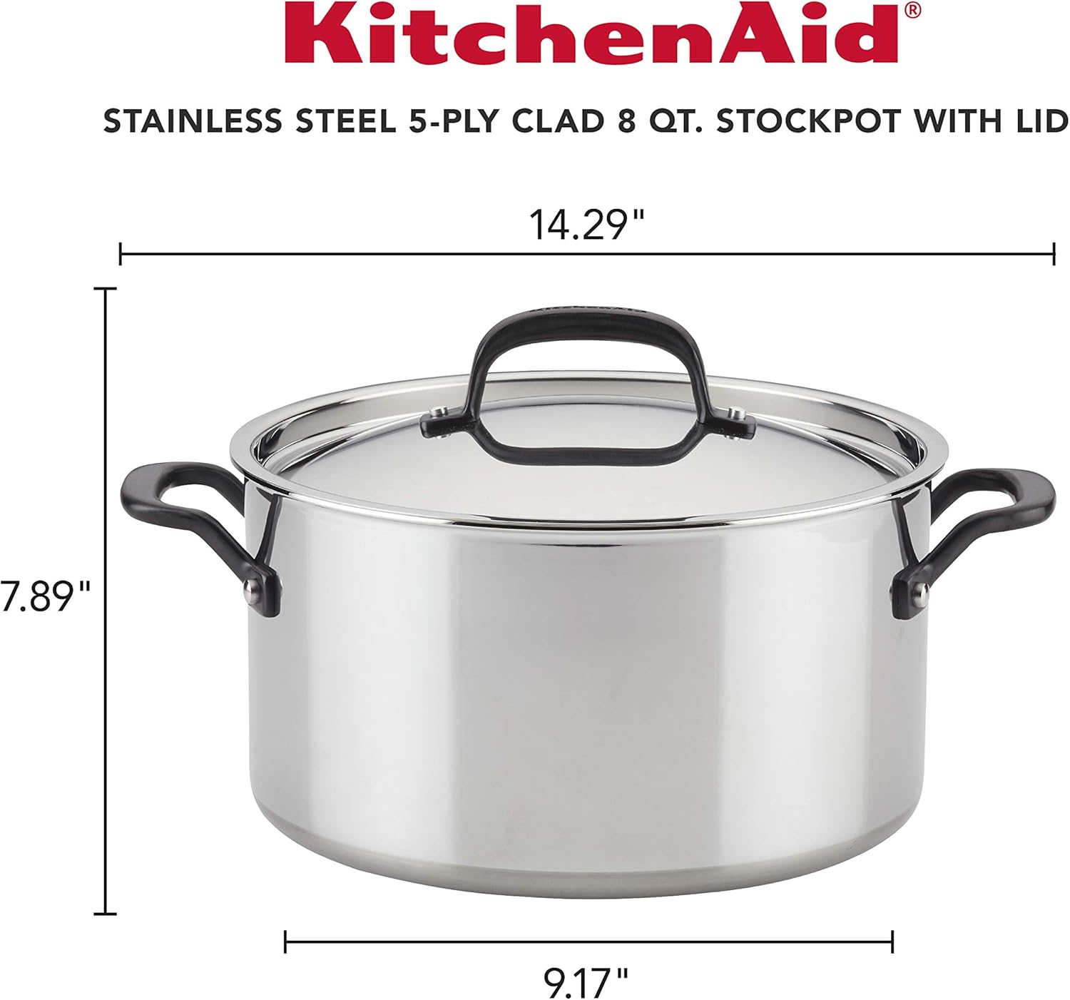 KitchenAid 5-Ply Clad Polished Stainless Steel Stock Pot/Stockpot with Lid, 8 Quart