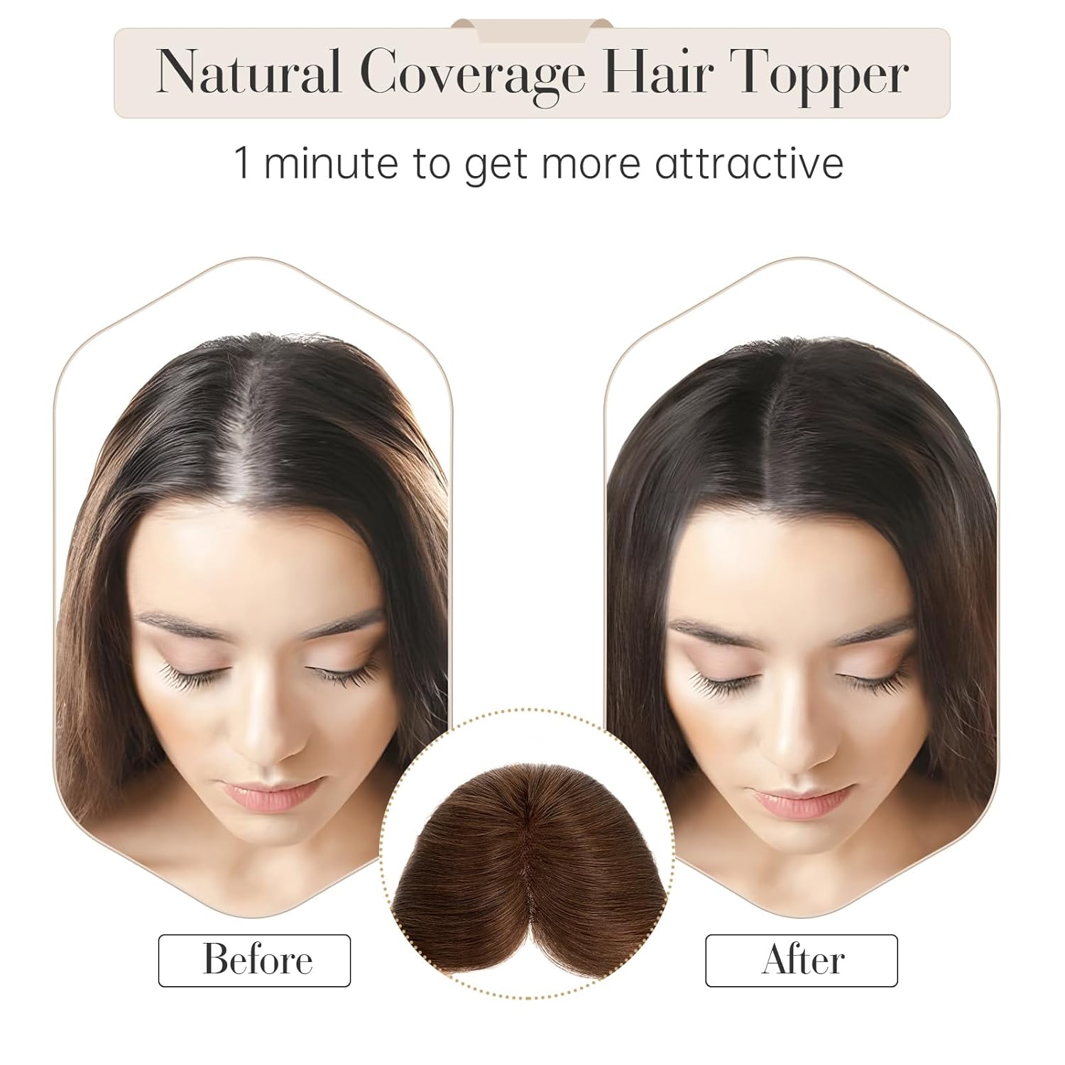 Elodia Real Human Hair Toppers for Women - No Bangs, Lace Base, Breathable Clip-in Remy Hair Topper - 10inch, Medium Brown