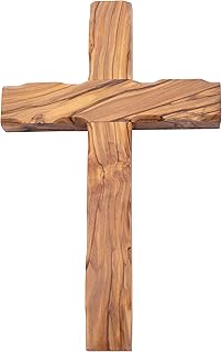 Olive Wood Gifts Shop Hand Made Olive Wood Cross (Plain 8 Inch) - Wall Hanging Solid Wooden Simple Cross, from the Holy Land Where Jesus Was Born, Crucified and Rose on the 3rd Day