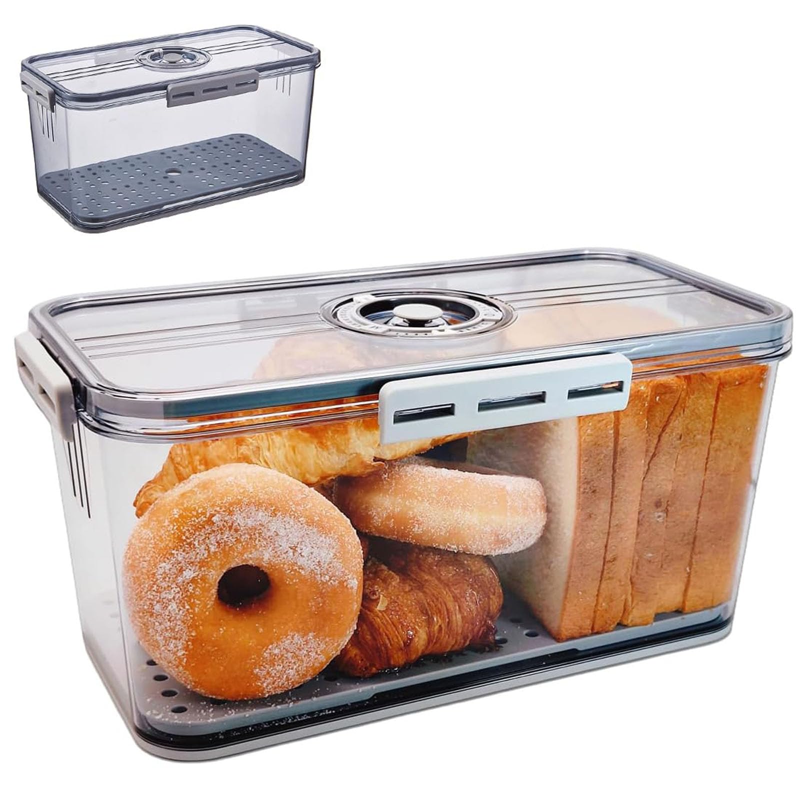 RayyanBread Box for Kitchen Countertop,Bread Storage Container with Time Recording,Airtight Loaf Bread Keeper with Lid,Bread Holder Bin for Homemade Bread, Bun, Loaf, Bagel
