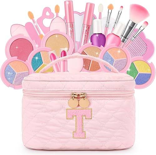 Miniatura 21 de Juego de maquillaje lavable para niñas - 29 piezas de kit de juguetes de maquillaje de juego real no tóxico con bolsa cosmética con letras - Regalos