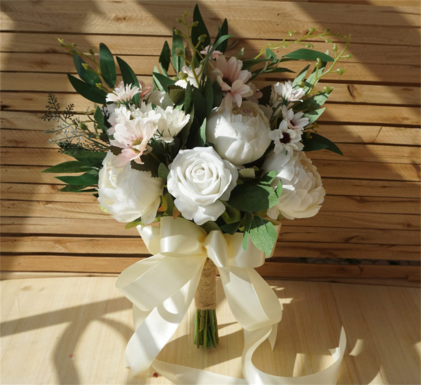 HJRegaFimu Artificial Flower Bouquet Bride Holding Flowers 14" Bridal Bouquets With Ribbon For Wedding Ceremony Party (onecolor C) Interesting