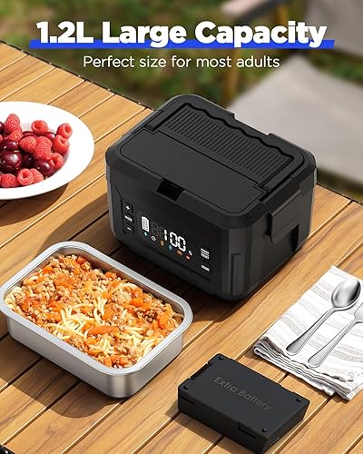 Miniatura 6 de Fiambrera eléctrica inalámbrica para adultos Fiambrera autocalentable de acero inoxidable de 1.2L con dos baterías recargables extraíbles de 20000