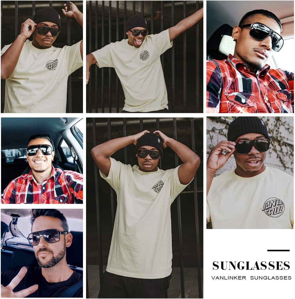 VANLINKER Polarized Oversized Aviator Sunglasses Vintage Retro 70s Square Flat Top Shield Shades Black White Frame/Gradient Grey Len