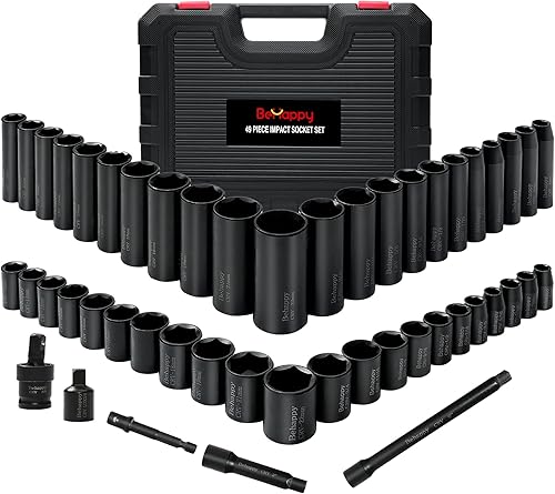 BeHappy Juego de enchufes de impacto de 38 pulgadas 49 juegos de enchufes de 6 puntos incluye juego de enchufes métricos 0315-0866in juego de