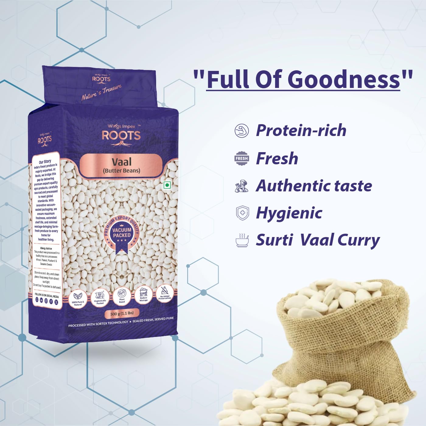 Roots Vaal Butter Beans 500 Gram | Premium Surti Vaal | Protein & Fiber Rich Pulses | Hygienically Packed | Vacuum Packed | Preservative Free | Fresh & Natural Indian Lentils | Wholesome Plant-Based Protein - Image 6 thumbnail