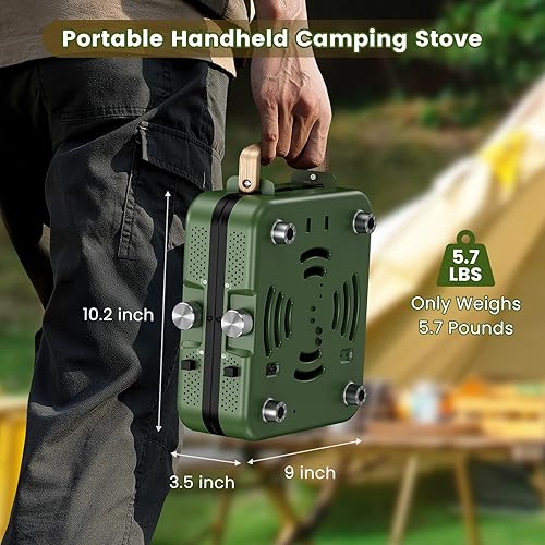 Miniatura 8 de OGERY Estufa de camping plegable de 2 quemadores con plancha (Texturada y lisa) y bolsa de transporte, estufa de campamento de propano portátil con
