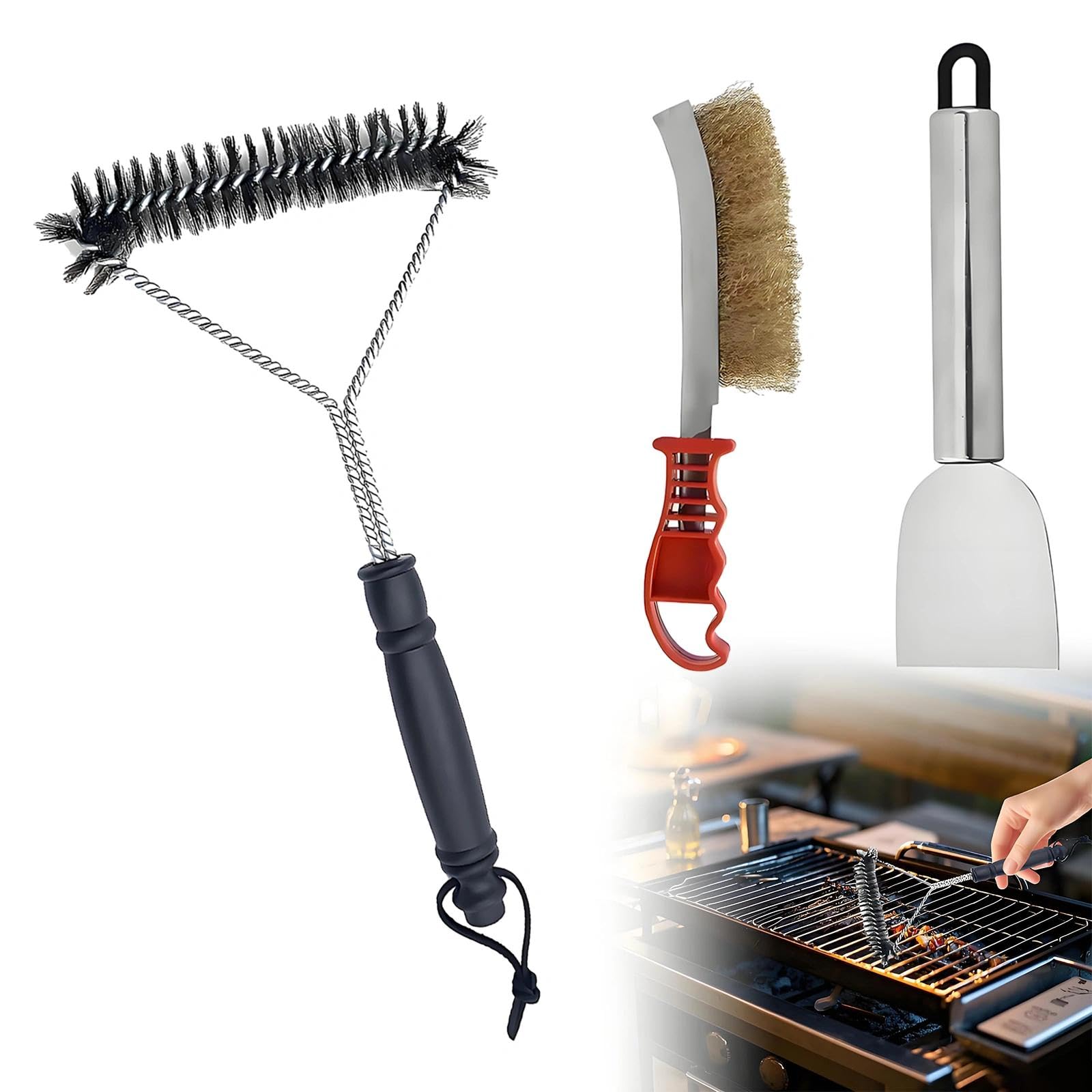 3 Pcs BBQ Cleaner Sets, Grill Brushes, Cleaning Brush and Scraper, Deep Cleaning Kit, BBQ Clean Wire Brush, for Easier and Effective Clean