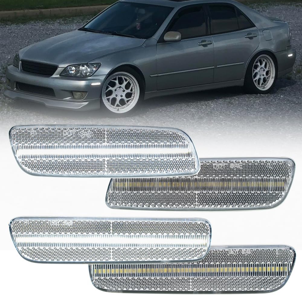 4PCS White Led Side Marker Lights for 2001 2002 2003 2004 2005 Lex'us IS300 Led Indicator Turn Signal Light Kit Clear Lens Front Rear Bumper Clearance Light OEM Replacement