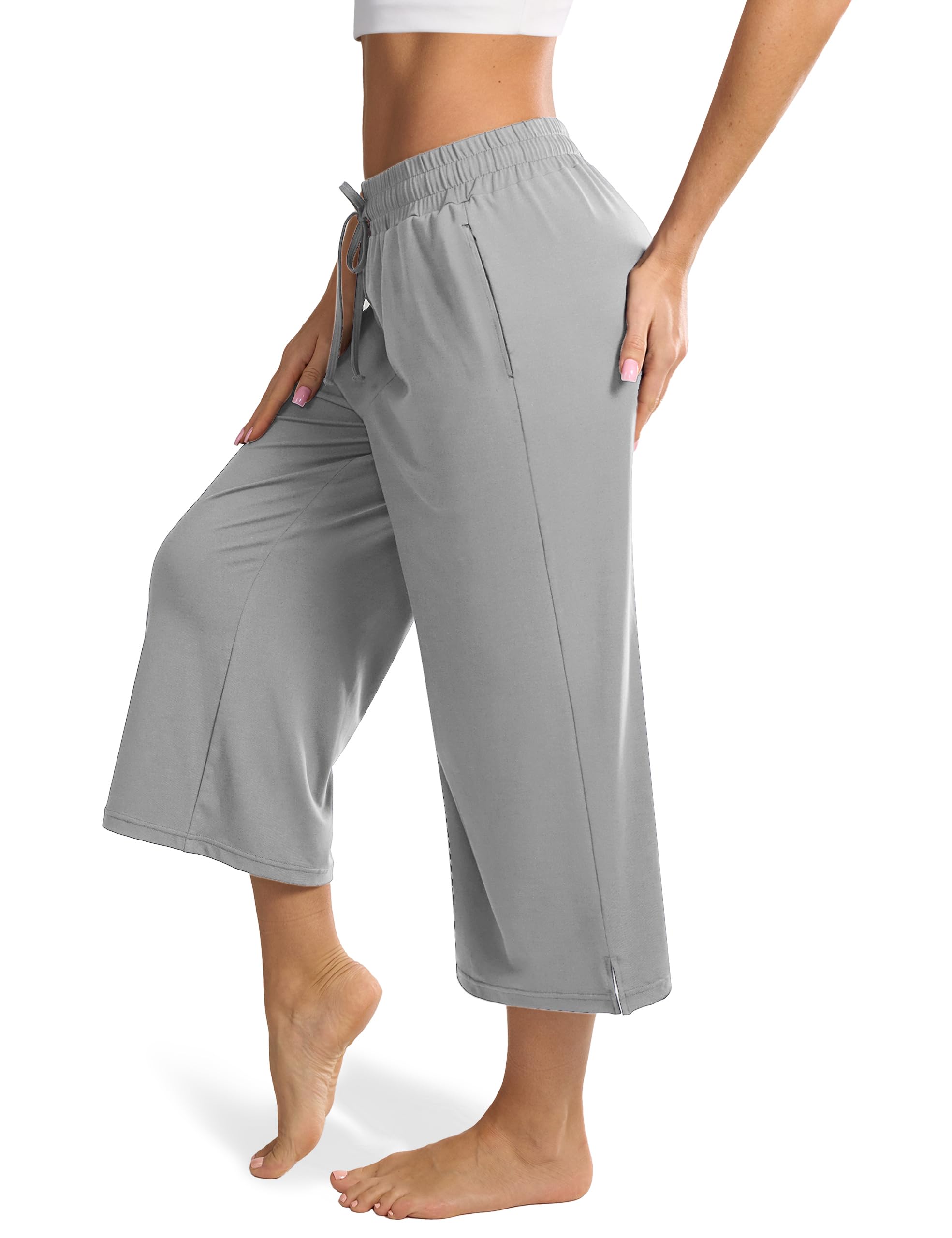 Maxbee Wide Leg Capri Pants for Women Loose Yoga Pants Drawstring Comfy Lounge Sweatpants with Pockets