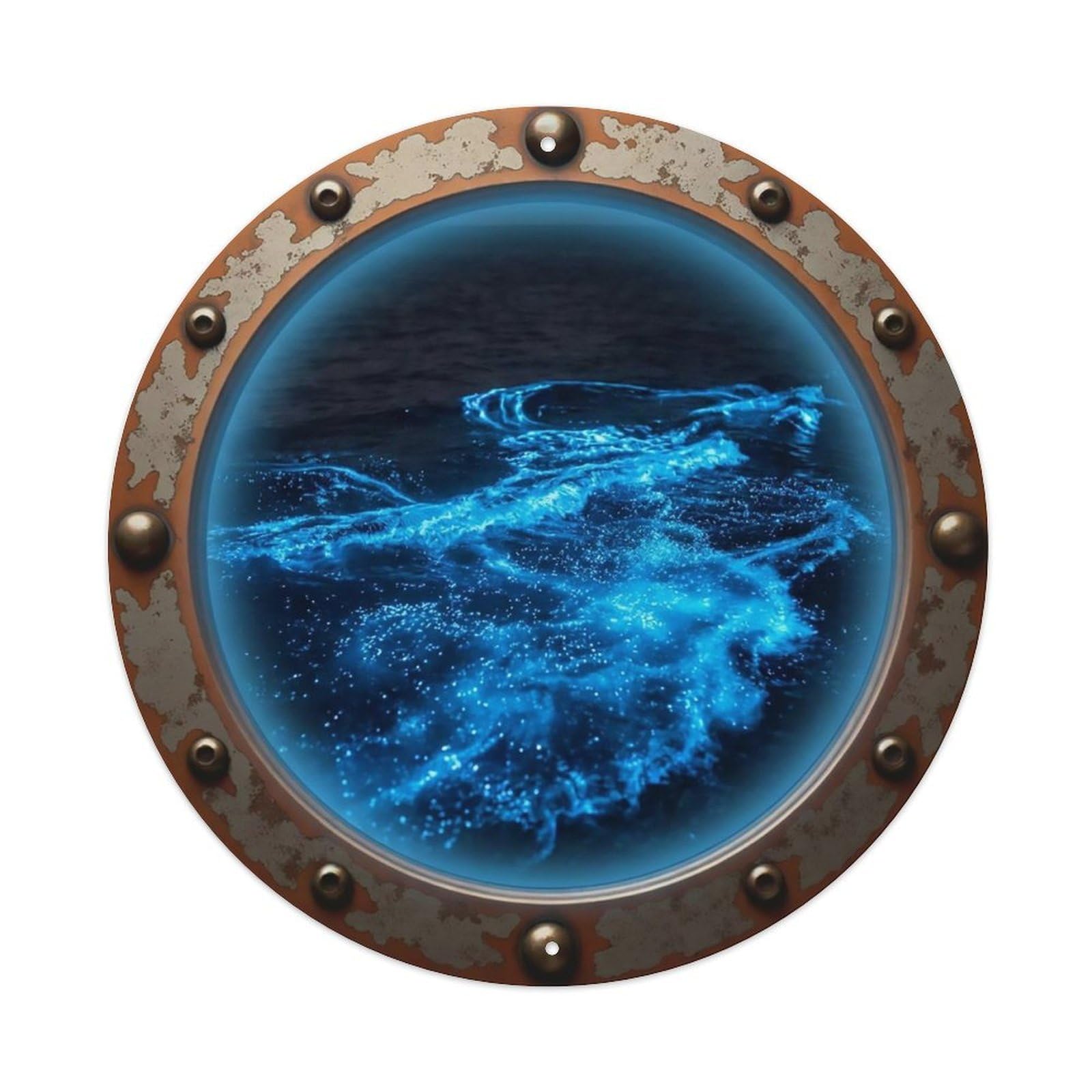 Vintage Porthole Glowing Plankton Nautical Window View Metal Tin Sign