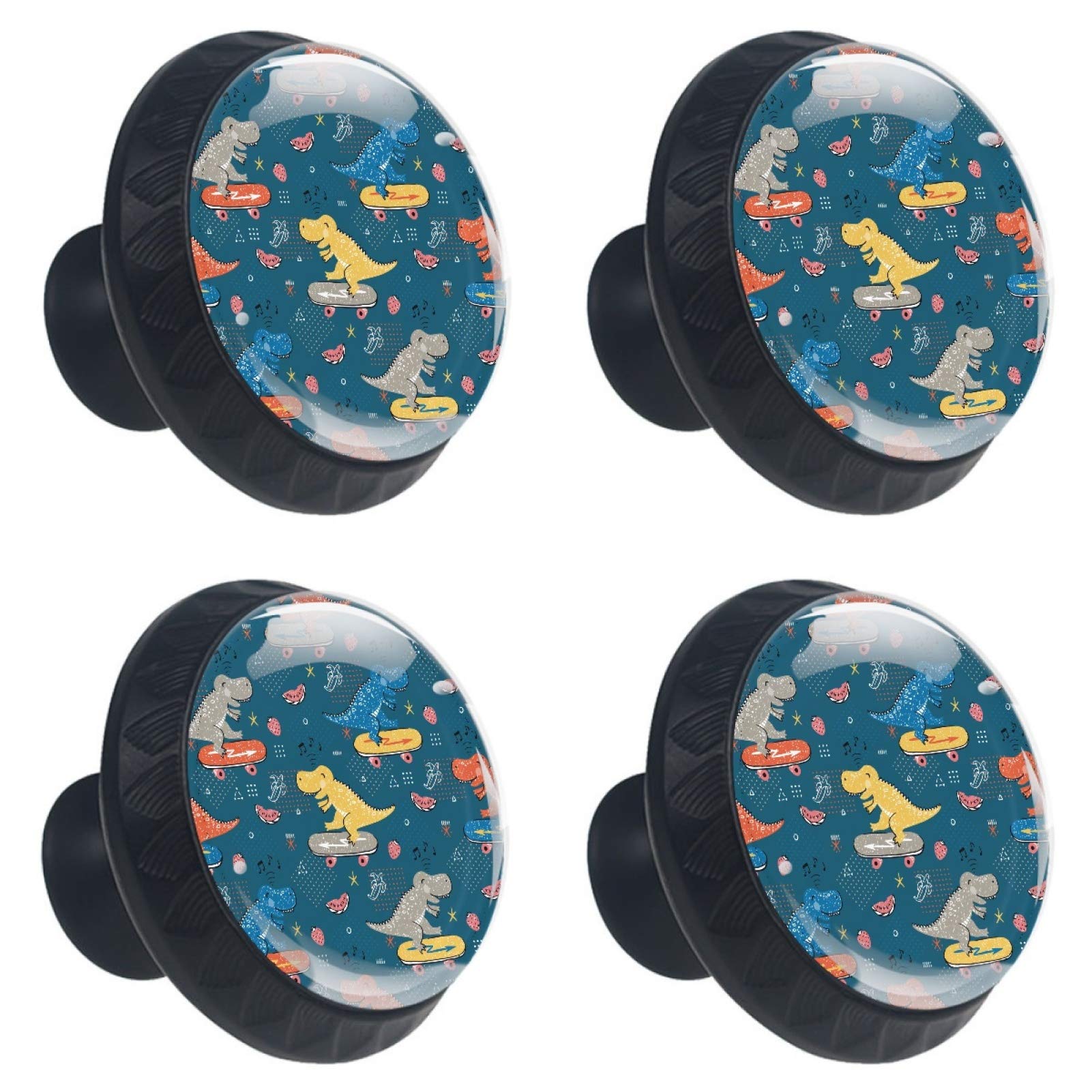 Boutons de meuble dinosaure en verre lot de 4 poignées tiroir 30mm