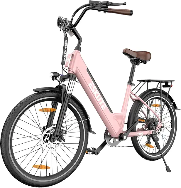 ESKUTE C100 Elektrische Fiets met Mand - 26 Inch E-Bike voor Volwassenen