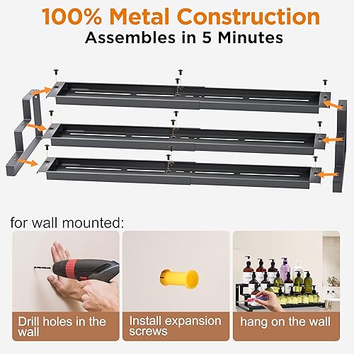 Miniatura 7 de Organizador de especias de 3 niveles para armario de cocina o despensa, estante de organización de especias expandible de 16 a 29 pulgadas,