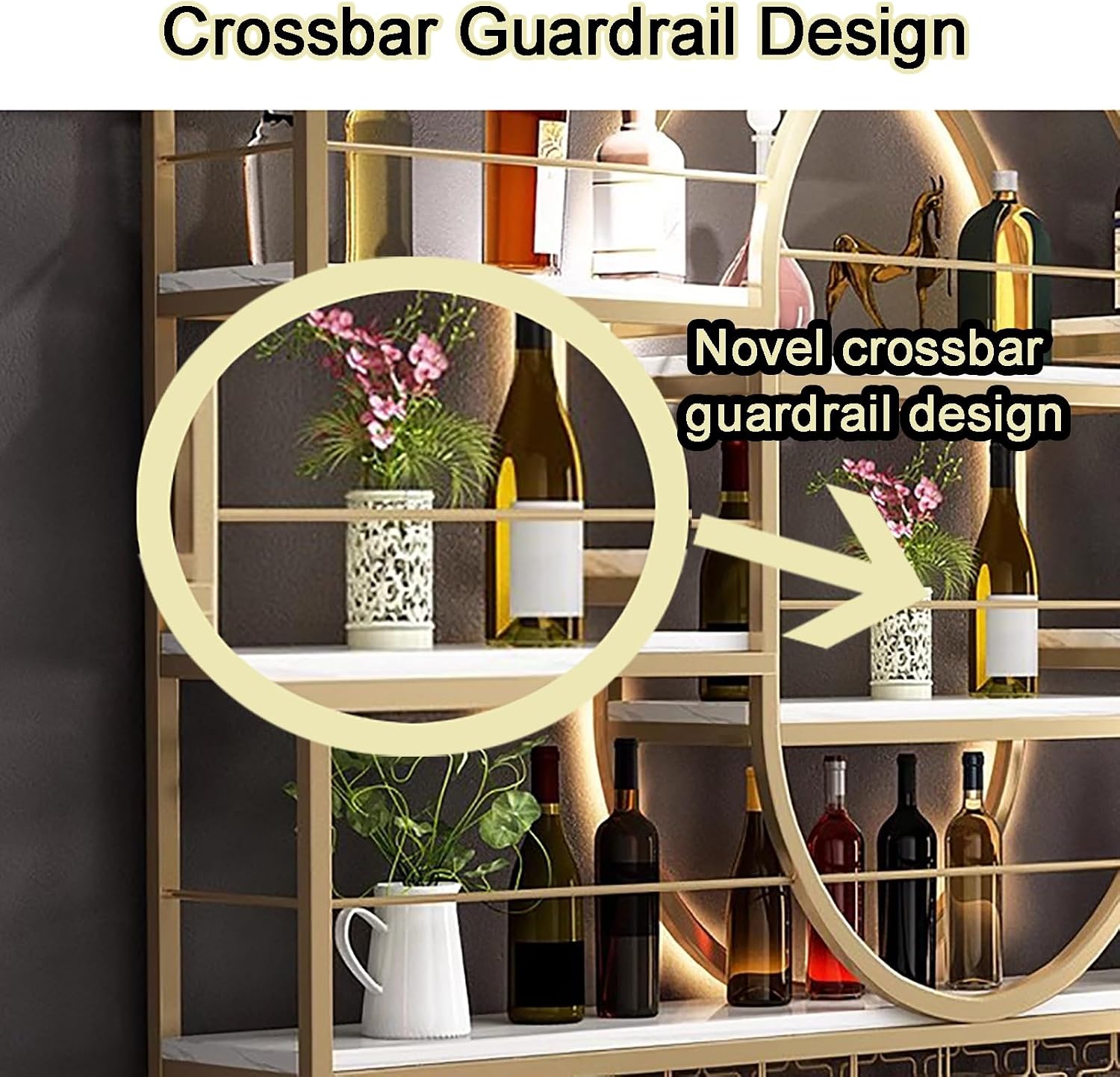 Wall Mounted Wine Racks Metal,Modern Multifunctional Bottle Holder,Champagne Stemware Glass Storage Rack,Bar Shelves For Liquor Bottles,Iron Display Stand Wine Holder With Shelves(Gold,140*20*80cm/55*