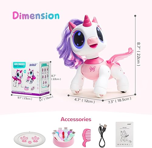Miniatura 9 de SGILE Juguete de unicornio para niñas, robot mascota para niños de 3, 4, 5, 6, 7, 8 años con música, baile, caminar y programas interactivos de